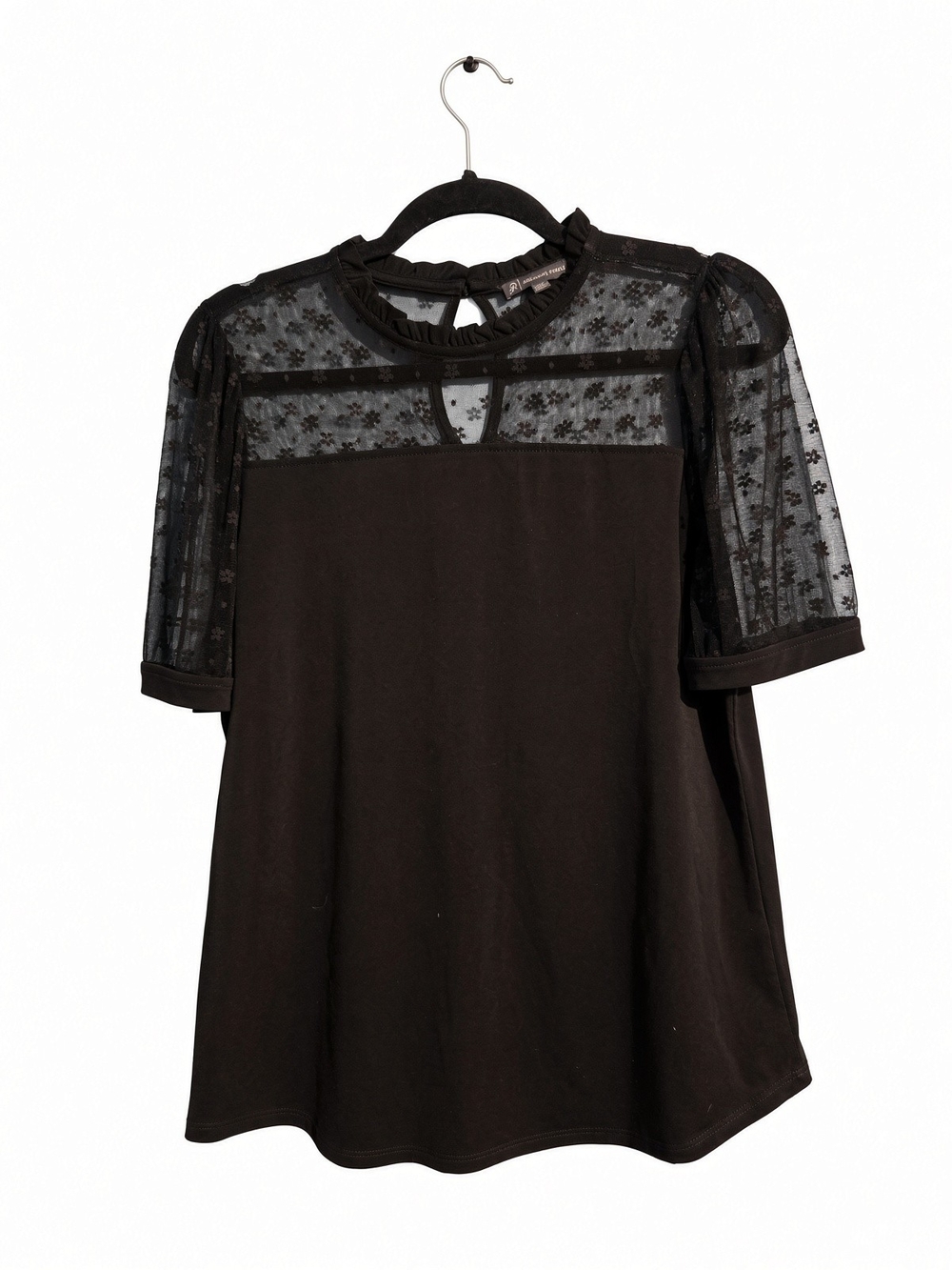 Sheer Lace Yoke Black Women's Top